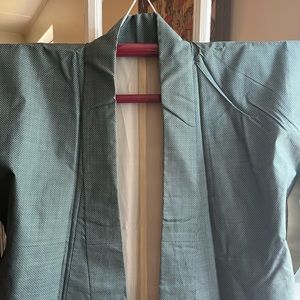 Denim blue with small white polka dots, genuine silk, A+ condition